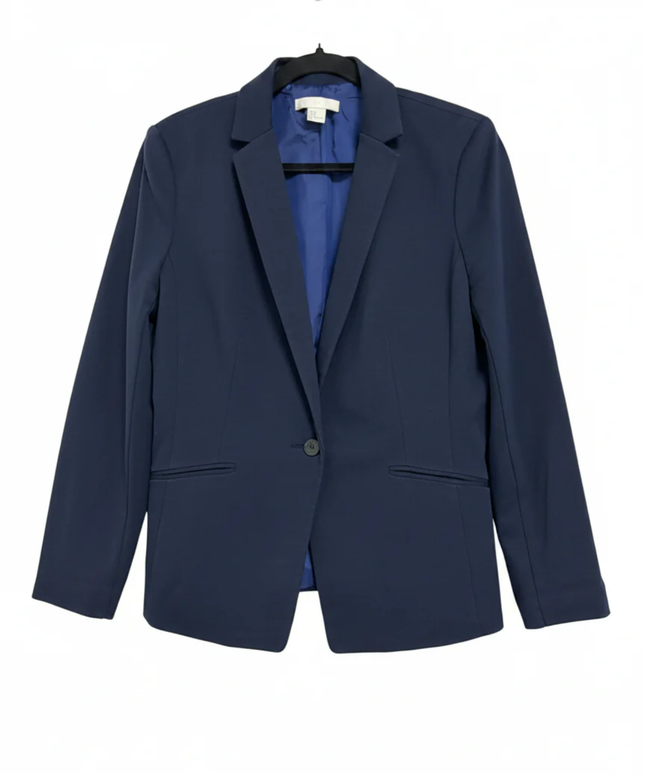 H&M Navy Blue Tailored Single-Button Blazer