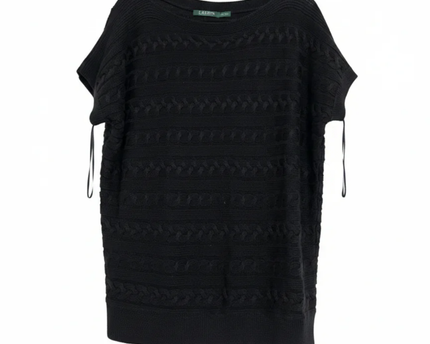 Lauren Ralph Lauren Black Cable Knit Cap Sleeve Sweater