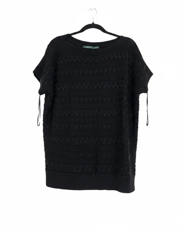 Lauren Ralph Lauren Black Cable Knit Cap Sleeve Sweater