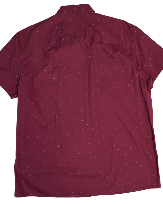 American Eagle Maroon Short Sleeve Geometric Print Button-Down Shirt