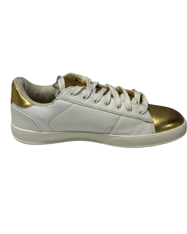 LEFTMAN White and Gold Low Top Sneakers