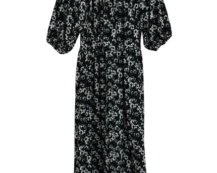 ASOS DESIGN Black Floral Puff Sleeve Midi Dress