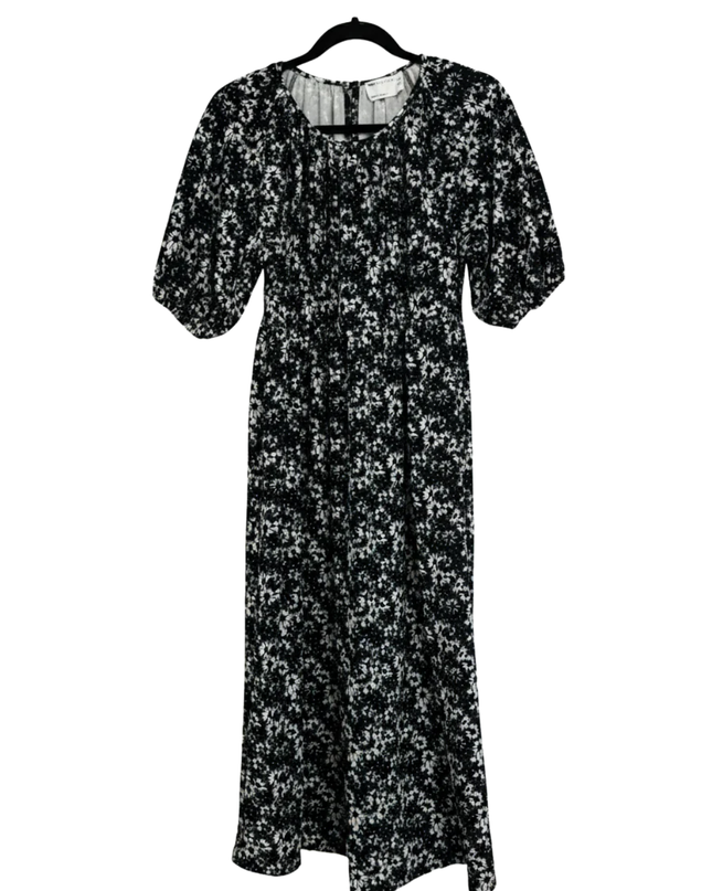 ASOS DESIGN Black Floral Puff Sleeve Midi Dress