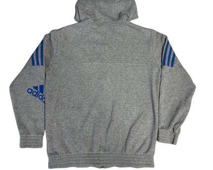 Adidas Grey Full-Zip 3-Stripe Hoodie