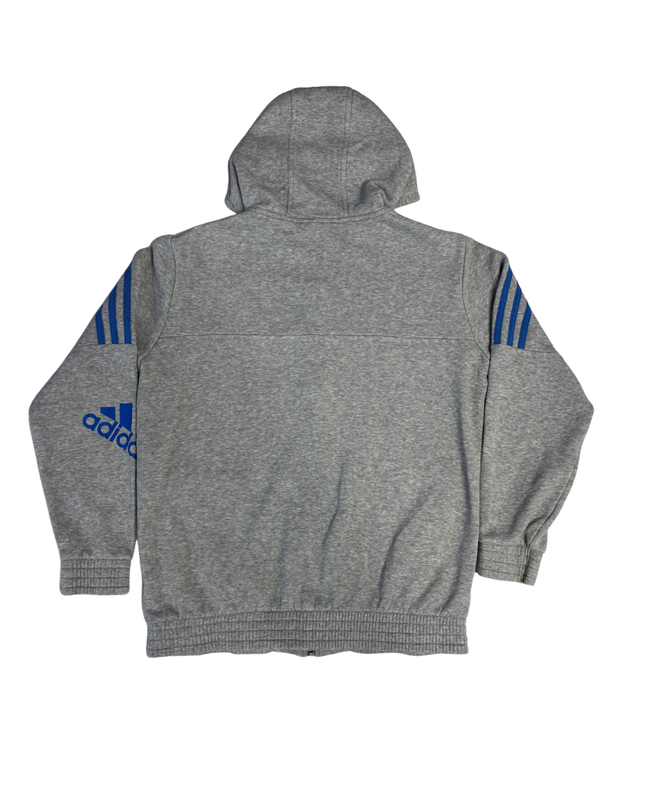 Adidas Grey Full-Zip 3-Stripe Hoodie