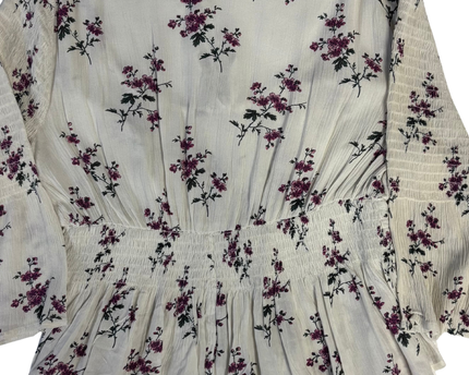 American Eagle White/Purple Floral Smocked Peplum Blouse
