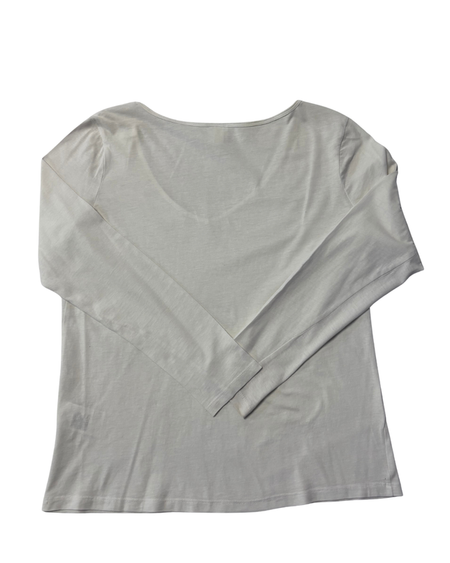H&M White V-Neck Long Sleeve Cotton T-Shirt