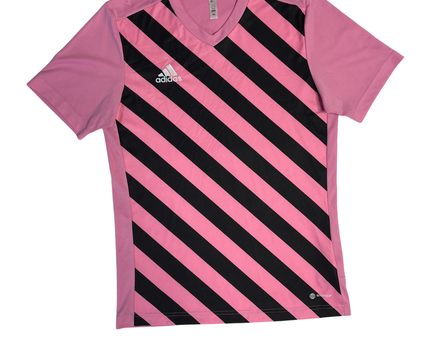 Adidas Pink Striped V-Neck Sports T-Shirt