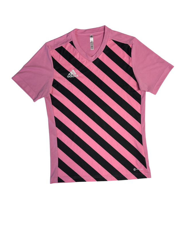 Adidas Pink Striped V-Neck Sports T-Shirt