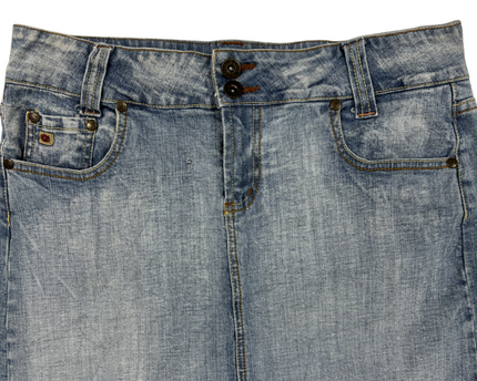 Paris Blues Light Wash Denim with Double Button Mini Skirt - L | Waist: 30"