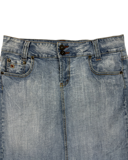 Paris Blues Light Wash Denim with Double Button Mini Skirt - L | Waist: 30"