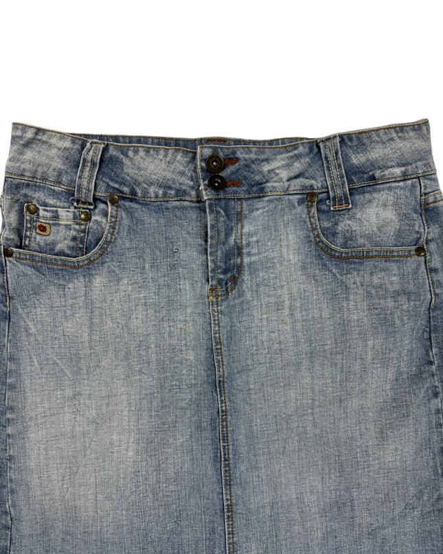 Paris Blues Light Wash Denim with Double Button Mini Skirt - L | Waist: 30"
