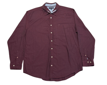 Tommy Hilfiger Burgundy Flag Logo Long Sleeve Shirt