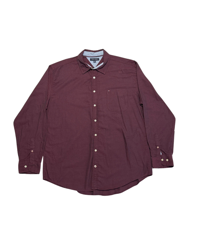 Tommy Hilfiger Burgundy Flag Logo Long Sleeve Shirt