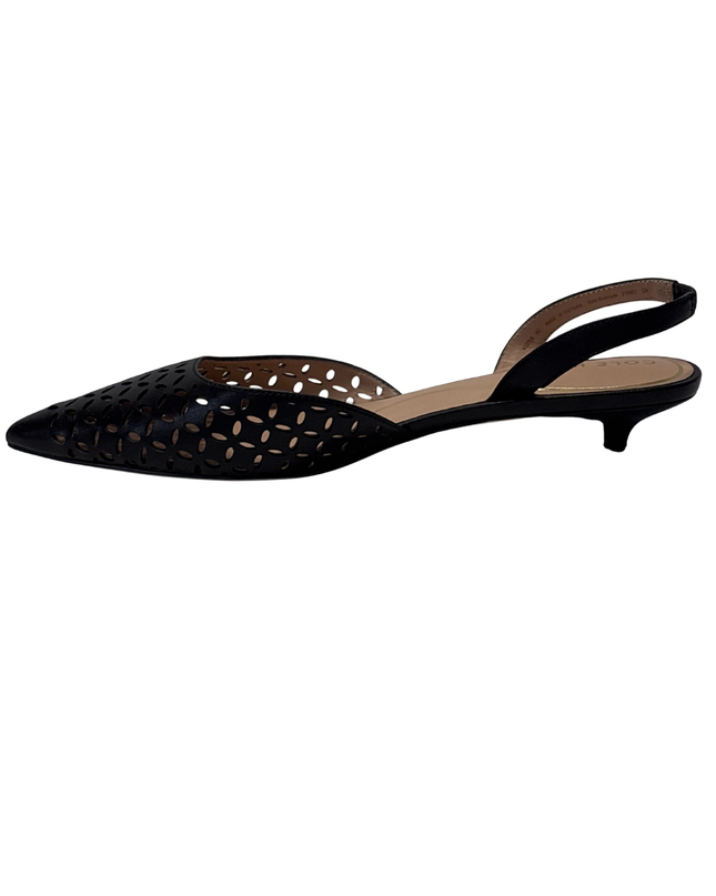 Cole Haan Black Perforated Leather Kitten Heel Shoes W/Box