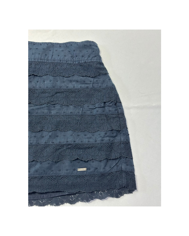 Hollister Navy Blue Tiered Eyelet Lace Mini Skirt