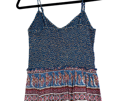 Patrons of Peace Blue Boho Floral Smocked Cami Top