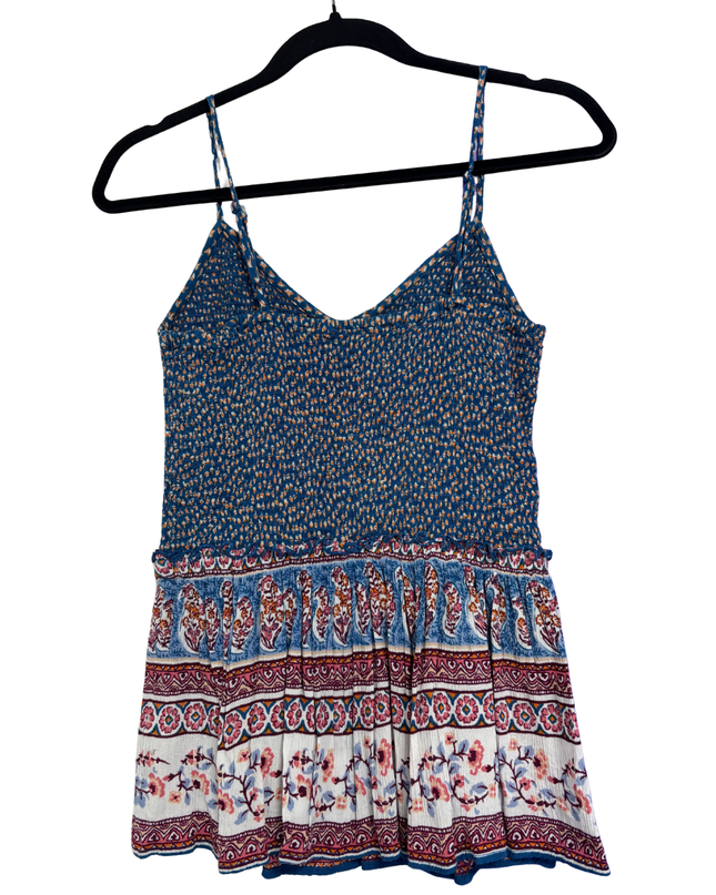 Patrons of Peace Blue Boho Floral Smocked Cami Top