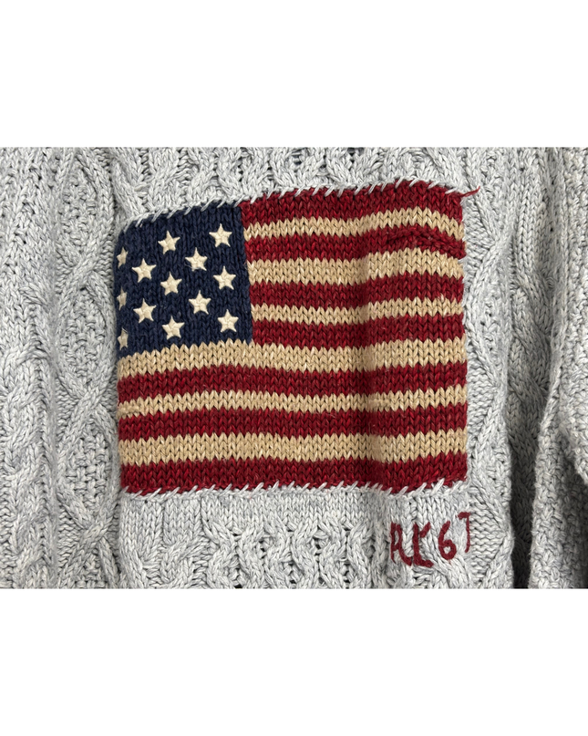 Polo Ralph Lauren Grey American Flag Cable-Knit Sweater | With Tags