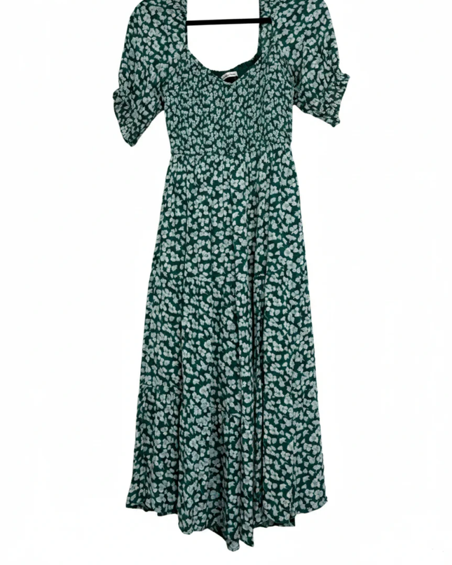 Abercrombie & Fitch Green Floral Smocked Midi Dress