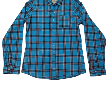 Hollister Blue Plaid Button-Up Long Sleeve Shirt