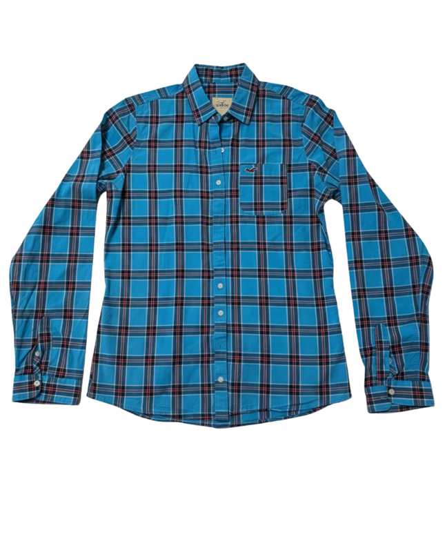 Hollister Blue Plaid Button-Up Long Sleeve Shirt
