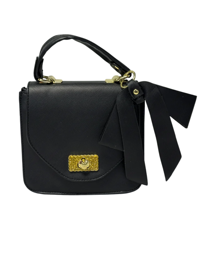 Betsey Johnson Black Saffiano Bow Top Handle Bag