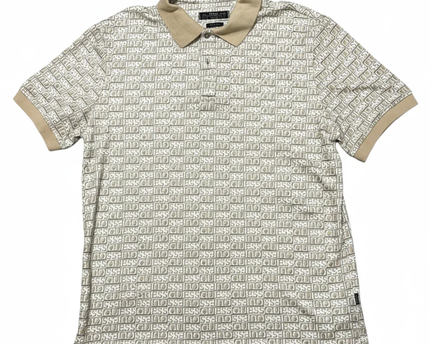 Guess Beige Monogram Print Slim Fit Polo Shirt