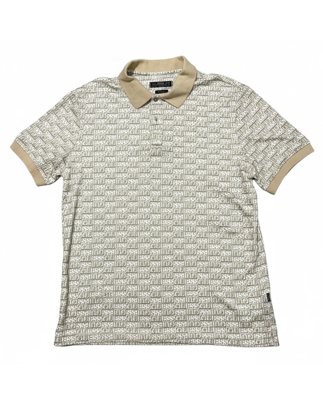 Guess Beige Monogram Print Slim Fit Polo Shirt