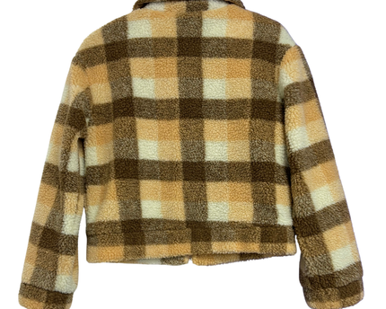 Princess Polly Brown Plaid Cropped Sherpa Jacket