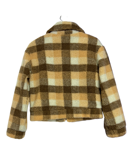 Princess Polly Brown Plaid Cropped Sherpa Jacket