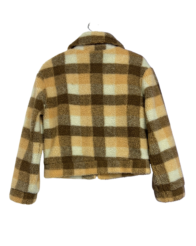 Princess Polly Brown Plaid Cropped Sherpa Jacket