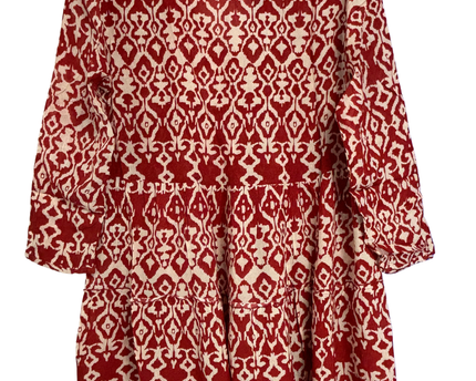 Zara Red Ikat Print Tiered Mini Dress
