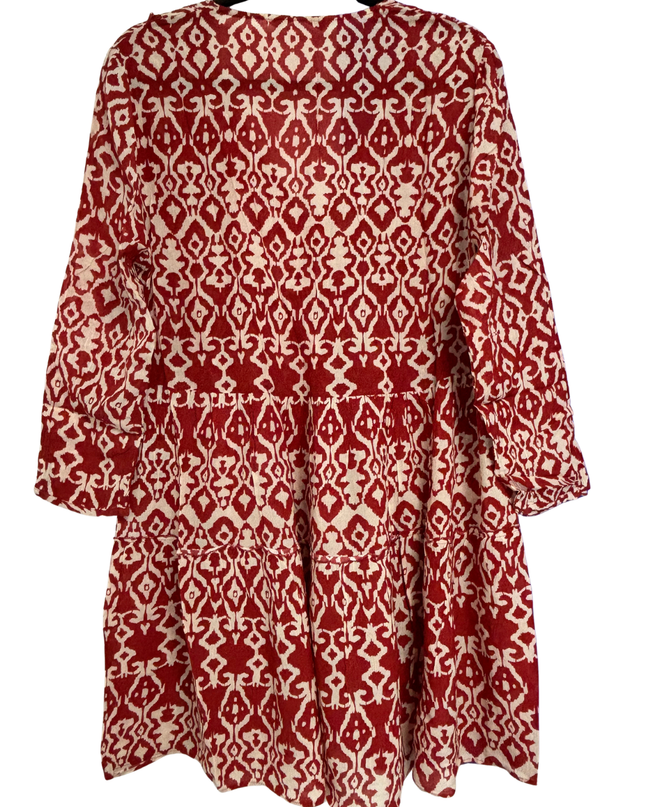 Zara Red Ikat Print Tiered Mini Dress