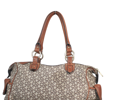 DKNY Brown Monogram Canvas Satchel Bag