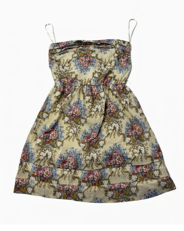 Xdye Beige Floral Strapless Mini Dress