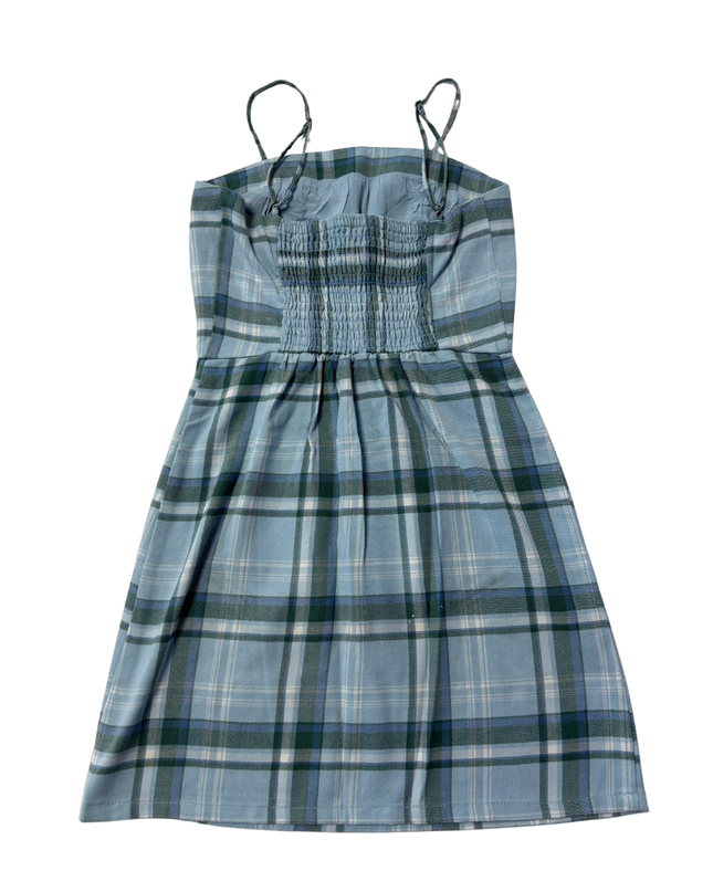 Aeropostale Blue Plaid Smocked Back Mini Cami Dress