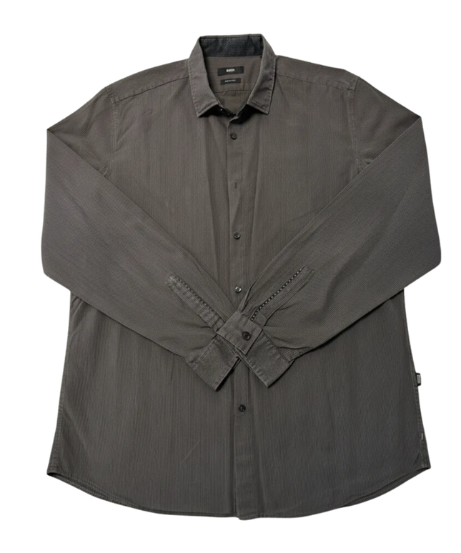 BOSS Regular Fit Grey Micro-Stripe Long Sleeve Shirt