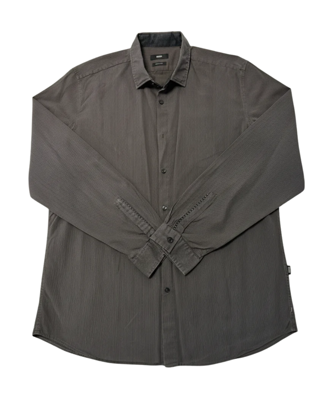 BOSS Regular Fit Grey Micro-Stripe Long Sleeve Shirt