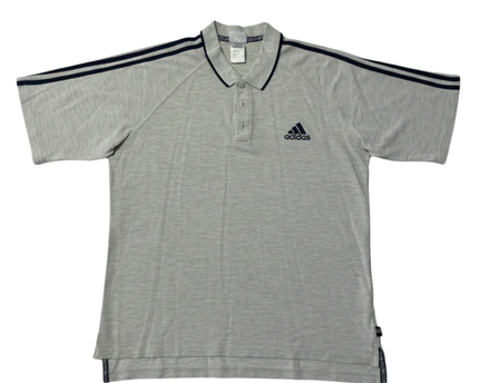 Adidas Grey Short Sleeve Striped Shoulder Sports Polo
