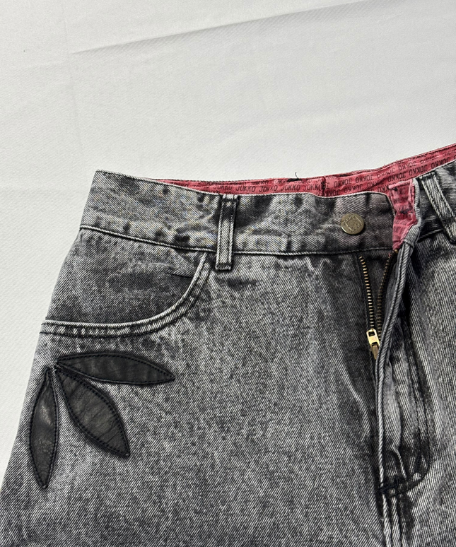 Jokko Grey Acid Wash High-Waisted Applique Denim Jeans