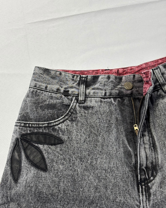 Jokko Grey Acid Wash High-Waisted Applique Denim Jeans