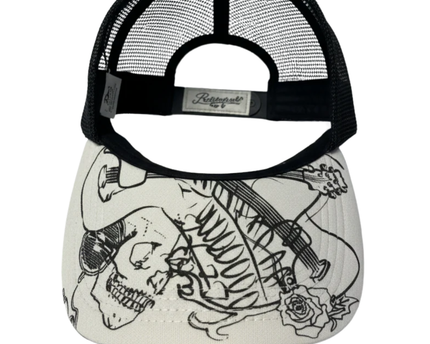 Martin Benz White and Black Rock 'N' Roll Punk Doodle Trucker Cap