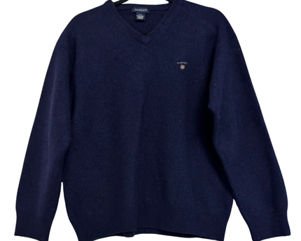 GANT Navy Blue V-Neck Lambswool Sweater