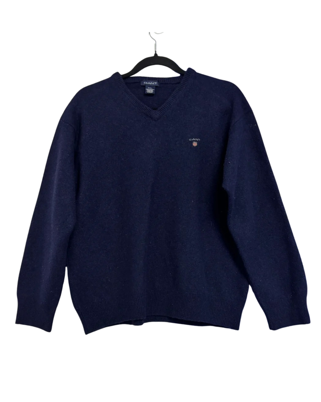 GANT Navy Blue V-Neck Lambswool Sweater