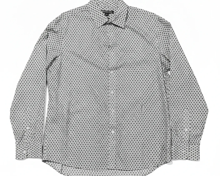 Michael Kors Blue and White Geometric Print Button-Down Shirt