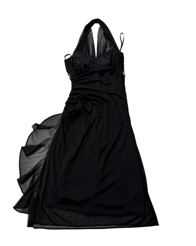 Cache Black Beaded Halter Midi Dress