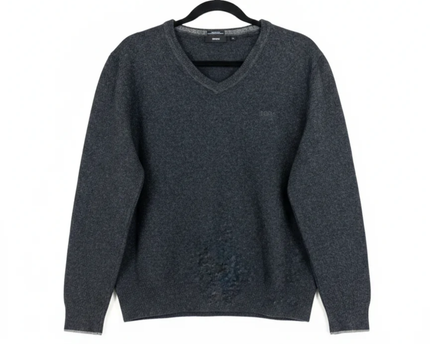 Hugo Boss Grey Extrafine Lambswool V-Neck Sweater