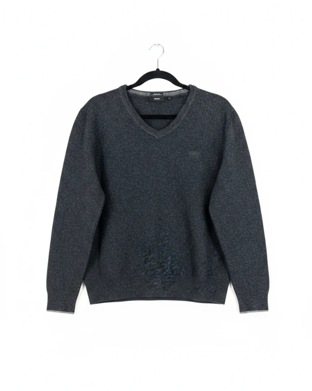 Hugo Boss Grey Extrafine Lambswool V-Neck Sweater