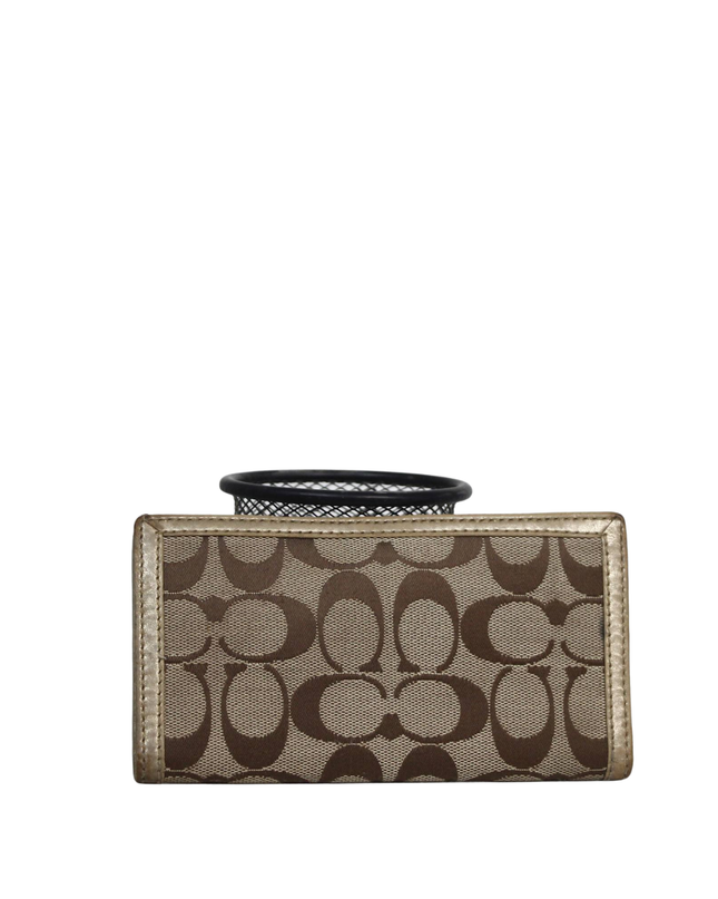 Coach Brown/Gold Signature Monogram Trifold Wallet